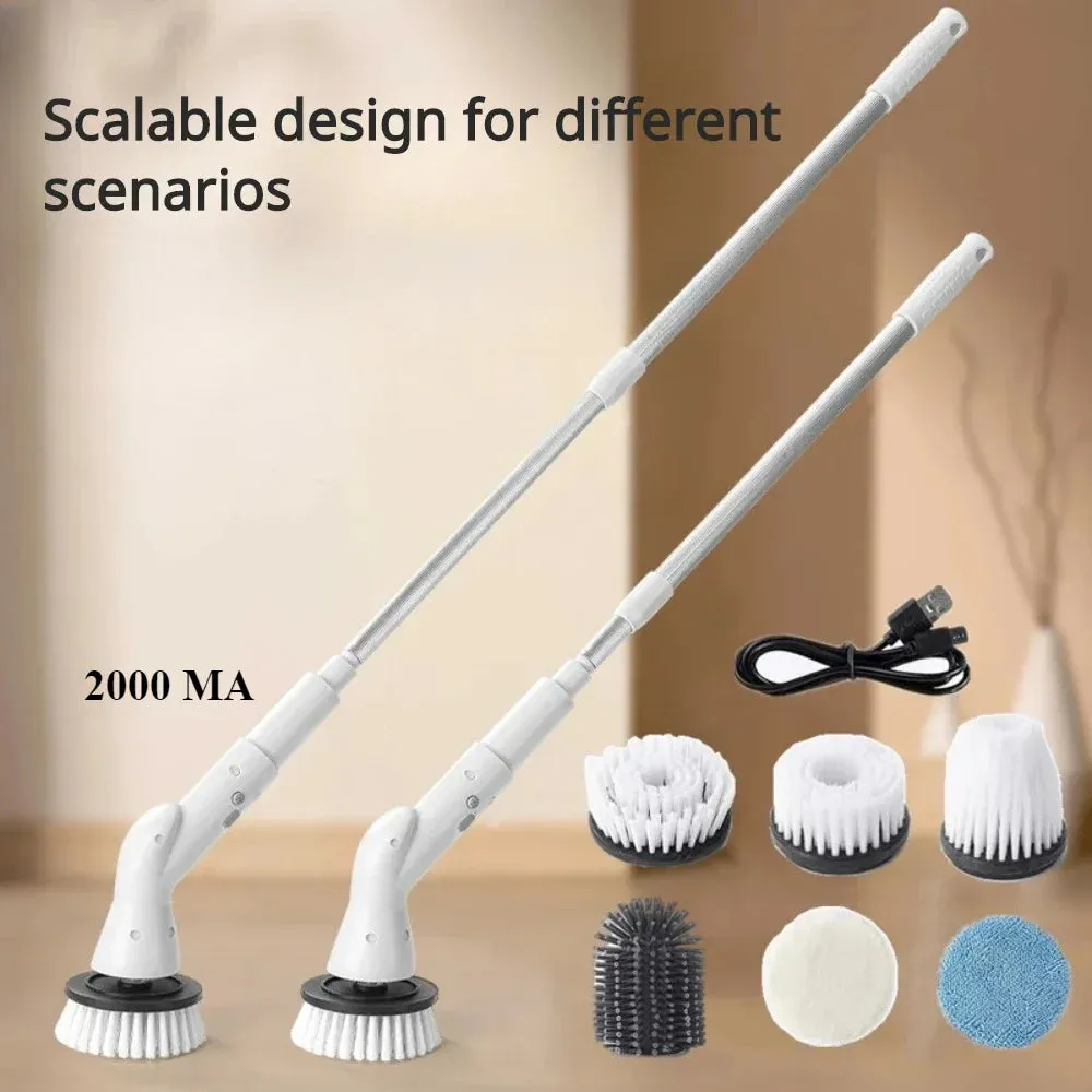 2000 MA 6-In-1 Electric Cleaning Brush Cordless Electric Rotary Cleaning Brush Shower Cleaning Brush Kitchen Bathroom