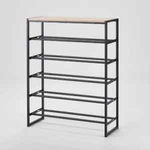 5 Tier Shoe Rack Black Metal with Natural Wood - Brightroom