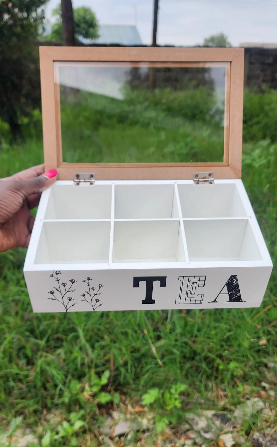 6 compartments wooden teabag / coffee organizer