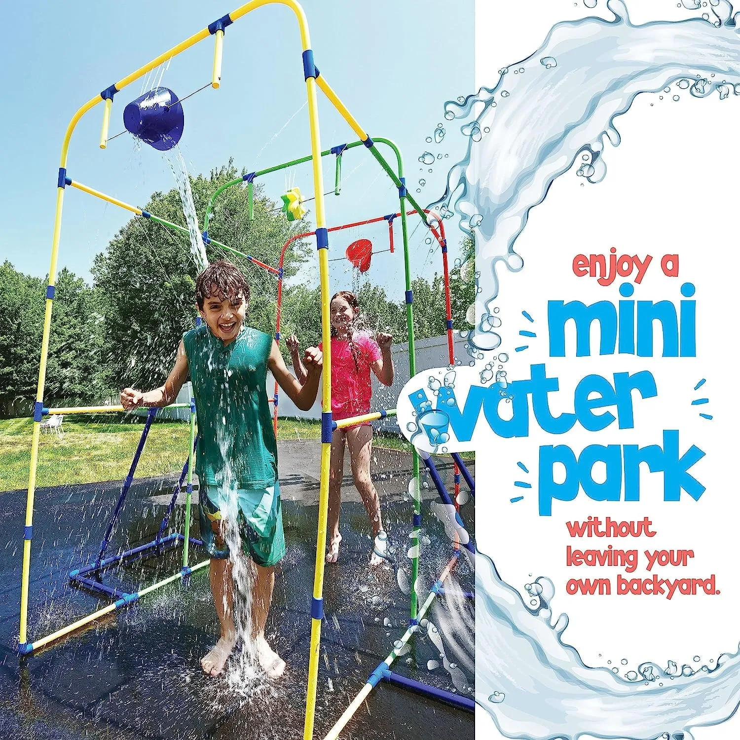 Backyard Waterpark Sprinkler Water Toy for Kids, Fun Outdoor Water Play with Dump Buckets and Splash Wheel Water Toys for Backyard