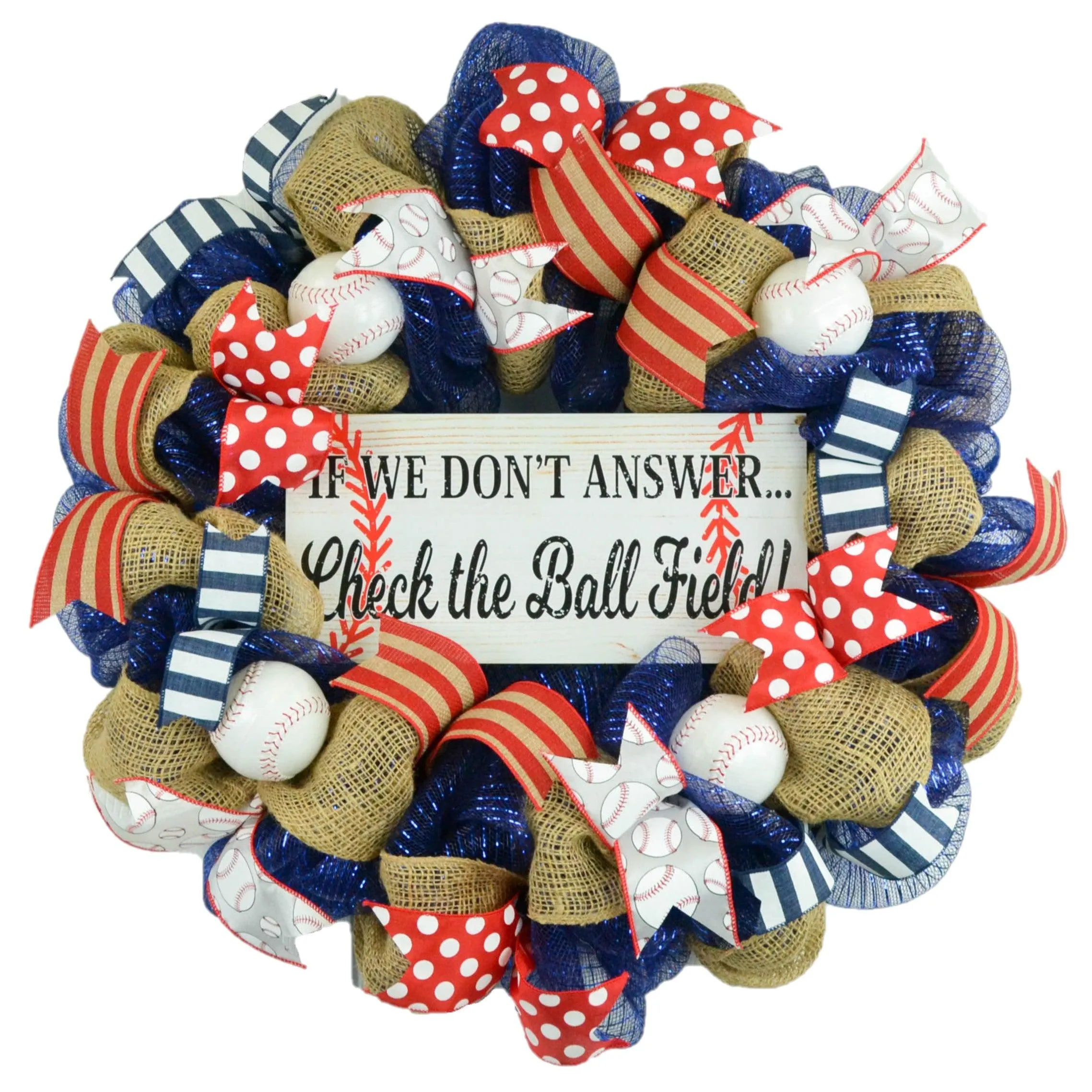 Baseball Wreath | We're at the Ball Field | Navy Blue Red White