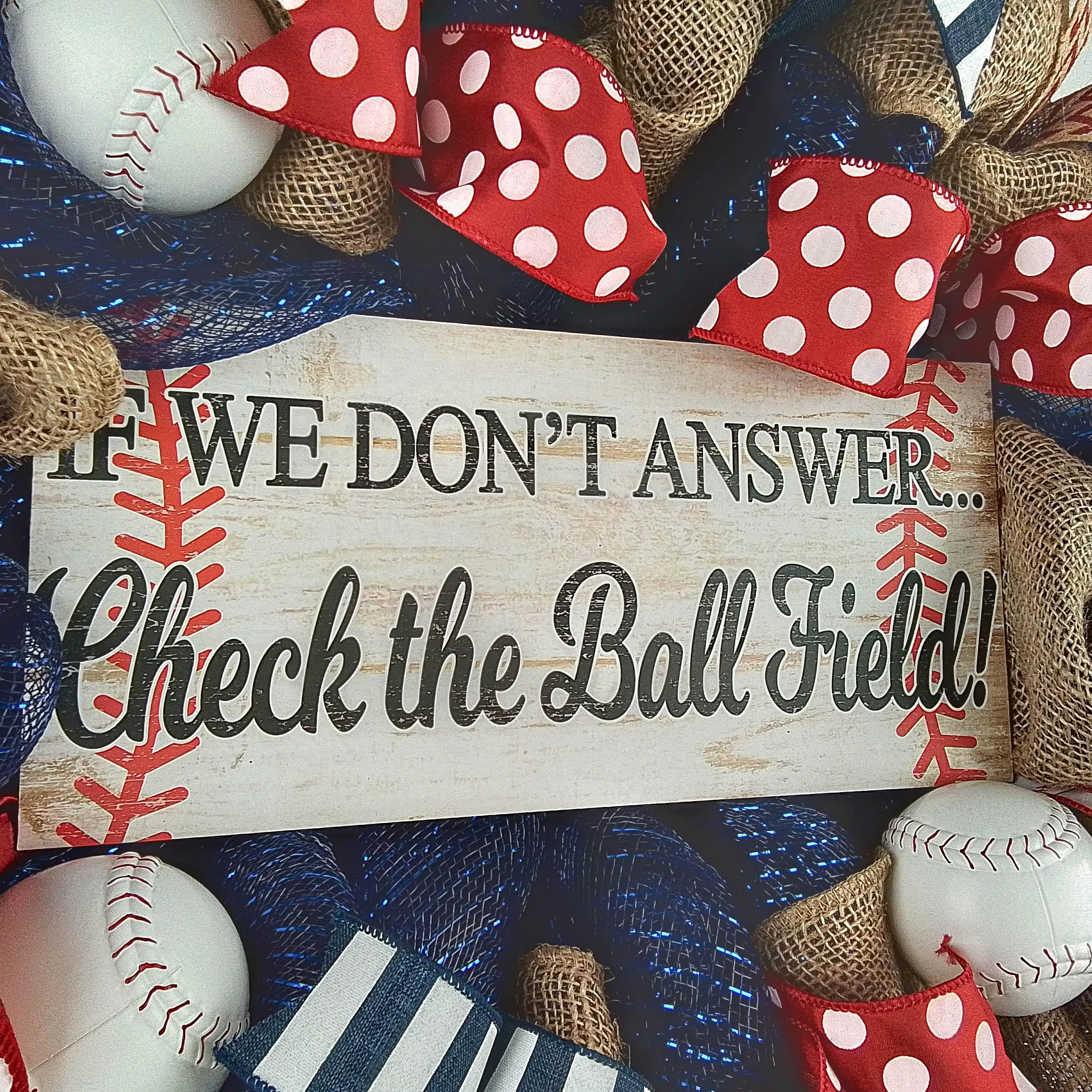 Baseball Wreath | We're at the Ball Field | Navy Blue Red White