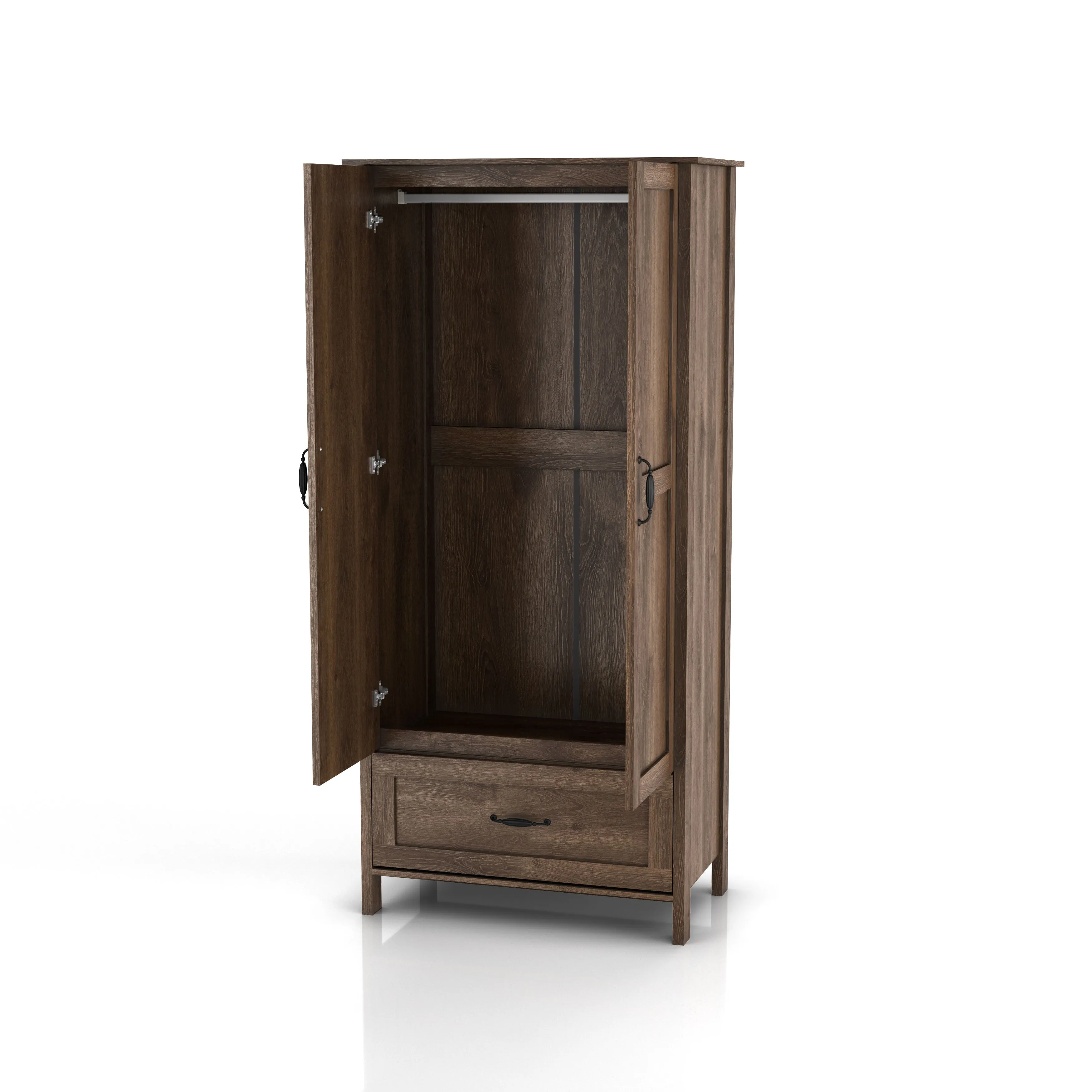 Booneville Rustic Distressed Walnut 2-door Wardrobe Closet with Drawer