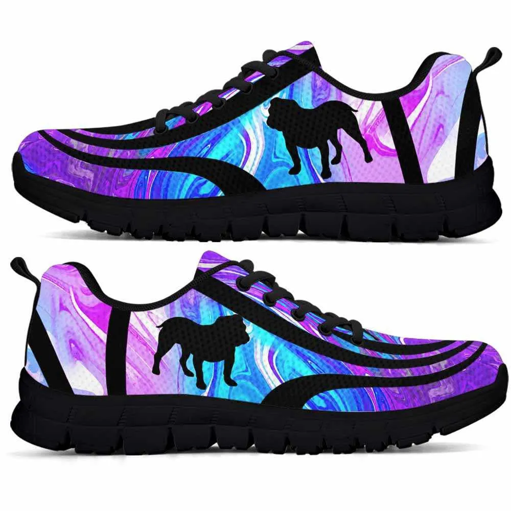 Bulldog Dog Sneaker, Bulldog Dog Lovers Blue Purple Wave Sneakers Gym Running Shoes Gift Women Men, Bulldog Dog Shoes