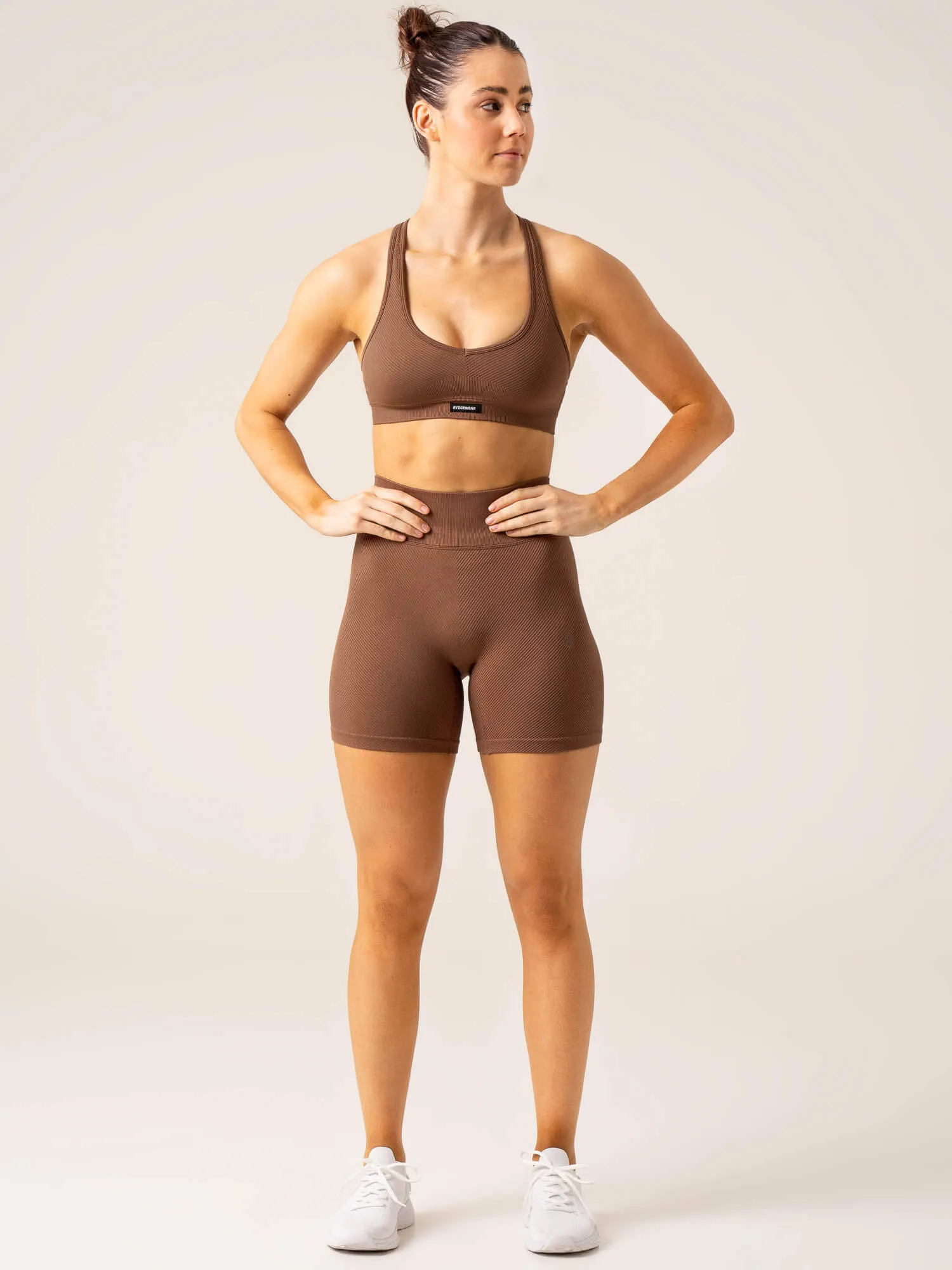 Circuit Rib Seamless High Waisted Shorts - Chocolate