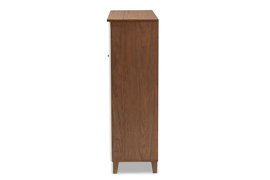 Clevedon Walnut Finished/White Door 11-Shelf Wood Shoe Storage Cabinet w/Drawer