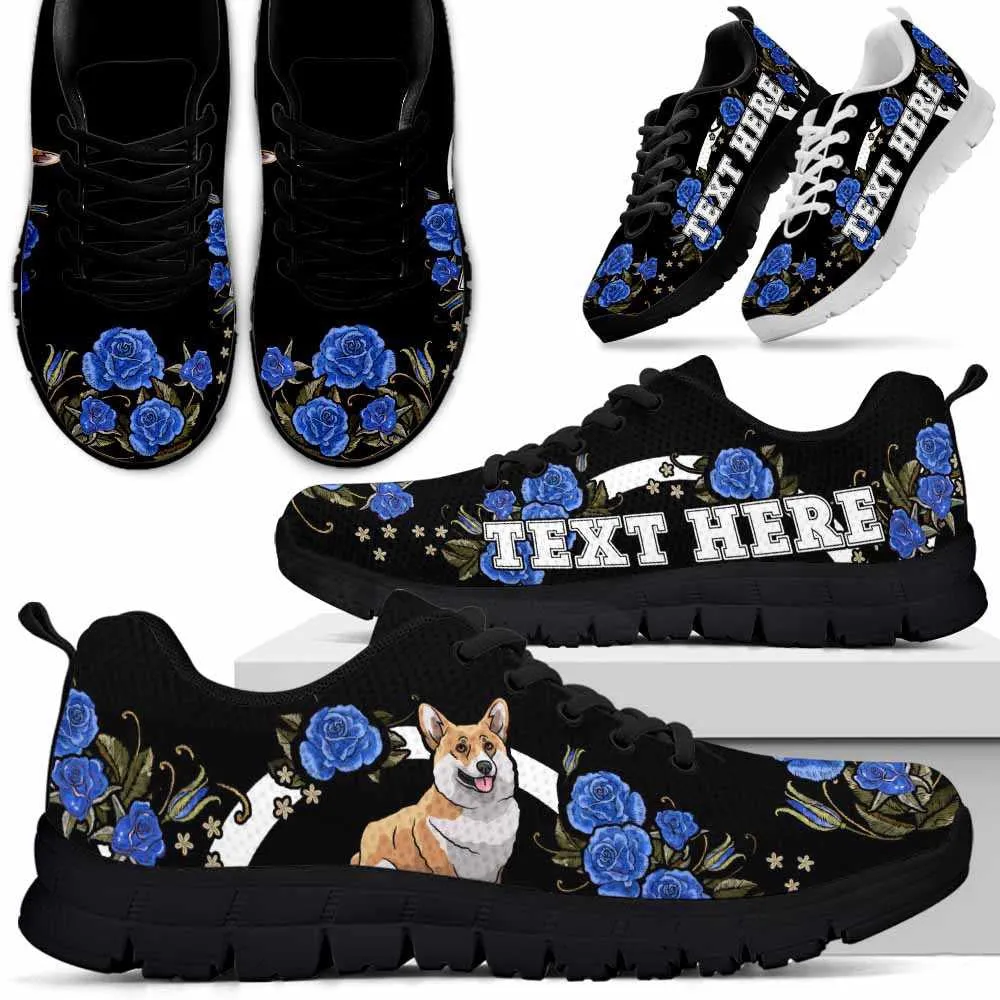 Custom Name Corgi Sneaker, Corgi Dog Lovers Sneakers Gym Rose Blue Flower Running Shoes, Best Running Shoes