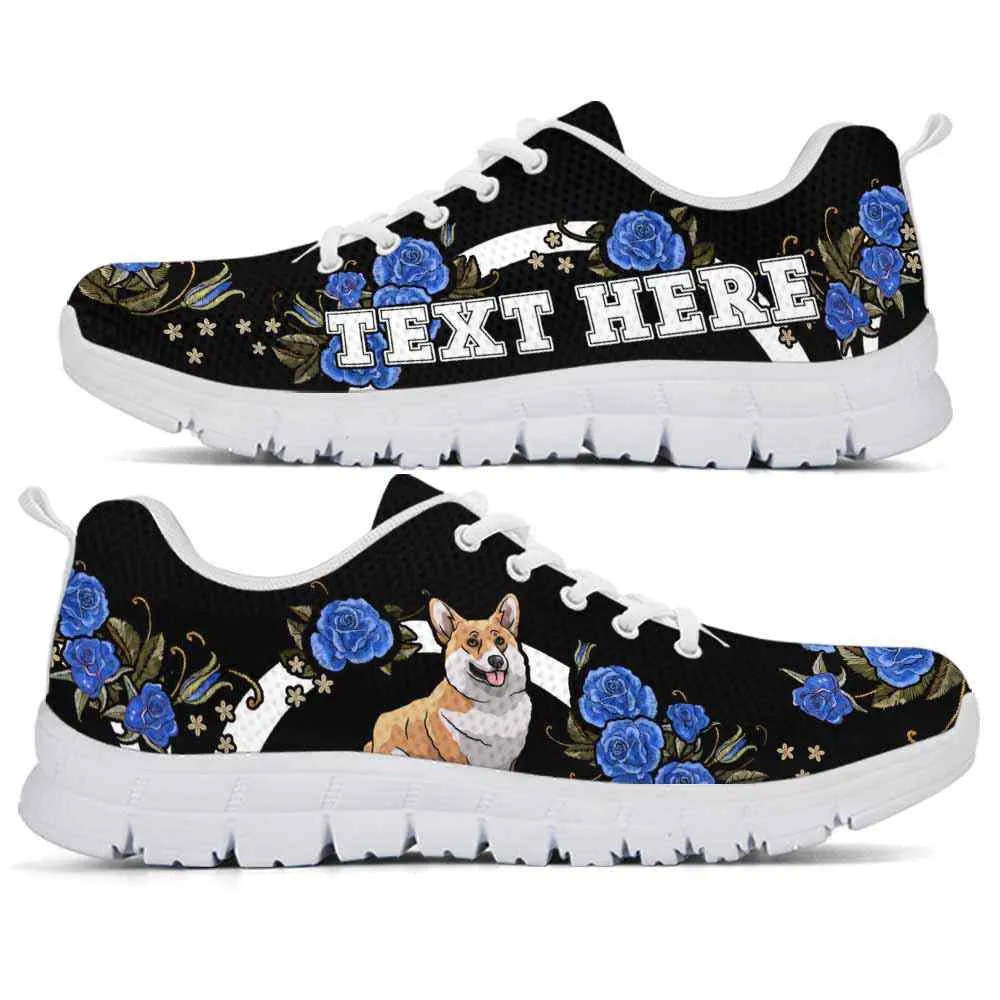 Custom Name Corgi Sneaker, Corgi Dog Lovers Sneakers Gym Rose Blue Flower Running Shoes, Best Running Shoes