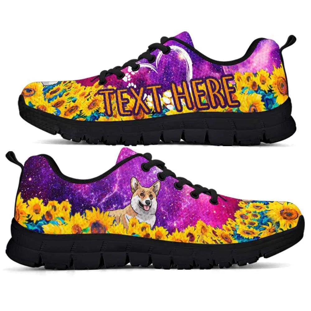 Custom Name Corgi Sneaker, Corgi Sunflower Galaxy Sneakers Running Shoes, Best Running Shoes