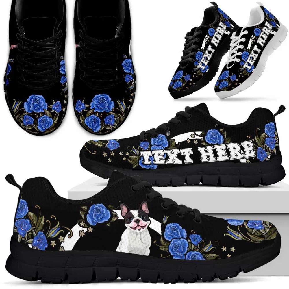 Custom Name Frenchie Sneaker, Frenchie Dog Lovers Sneakers Gym Rose Blue Flower Running Shoes, Best Running Shoes