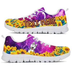 Custom Name Husky Sneaker, Husky Sunflower Galaxy Sneakers Running Shoes, Best Running Shoes