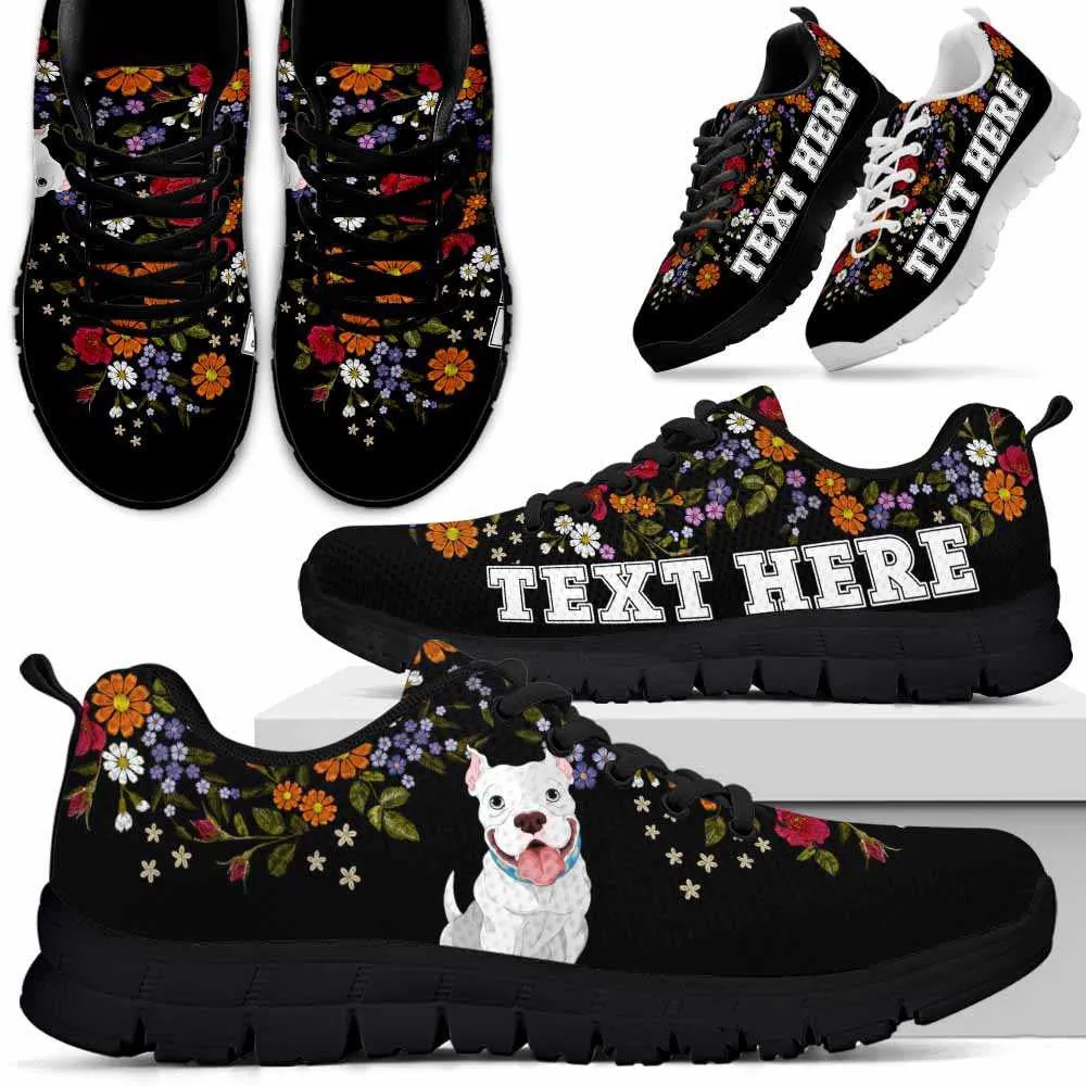 Custom Name Pit Bull Sneaker, Pit Bull Flower Floral Colorful Dog Lovers Sneakers Gym Running Shoes, Best Running Shoes