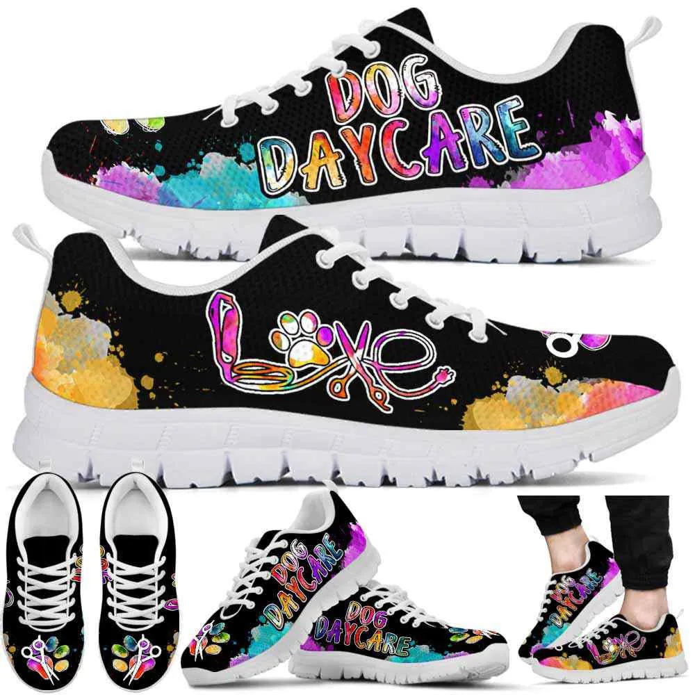 Dog Daycare Colorful Watercolor Sneakers Shoes, Dog Print Shoes, Best Running Shoes, Unique Gifts For Dog Lovers