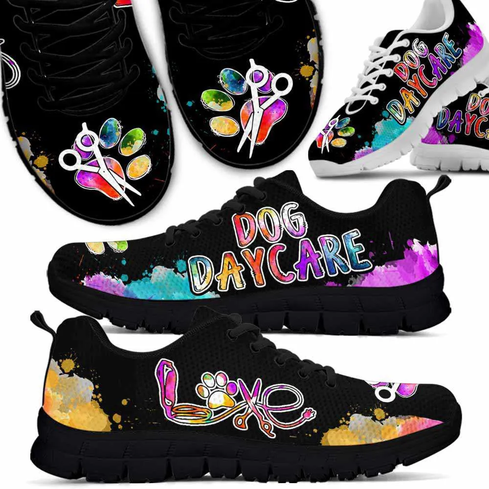 Dog Daycare Colorful Watercolor Sneakers Shoes, Dog Print Shoes, Best Running Shoes, Unique Gifts For Dog Lovers