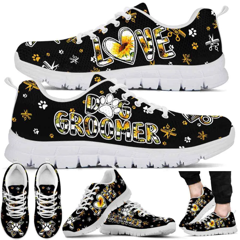 Dog Groomer Sneaker, Dog Groomer Love Sunflower Line Sneakers Shoes, Best Running Shoes, Unique Gifts For Dog Lovers