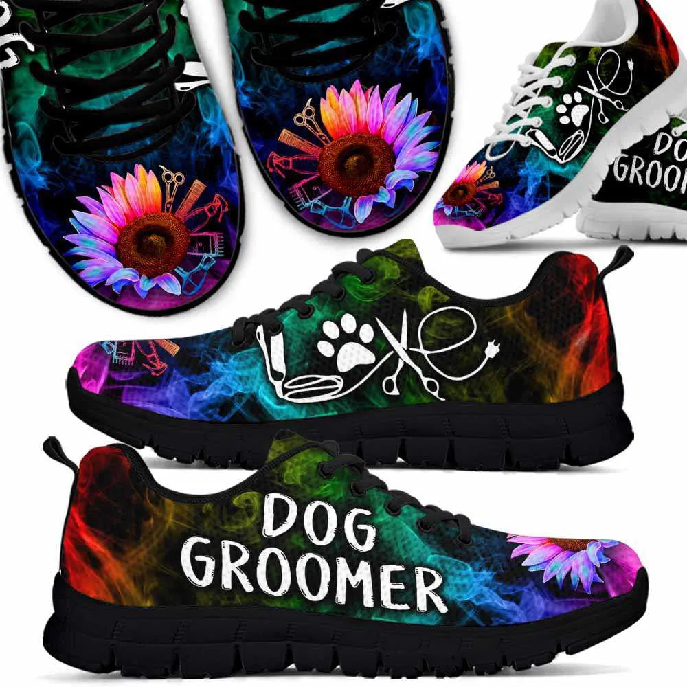 Dog Groomer Sneaker, Dog Groomer Sunflower Smoke Sneakers Shoes, Best Running Shoes, Unique Gifts For Dog Lovers