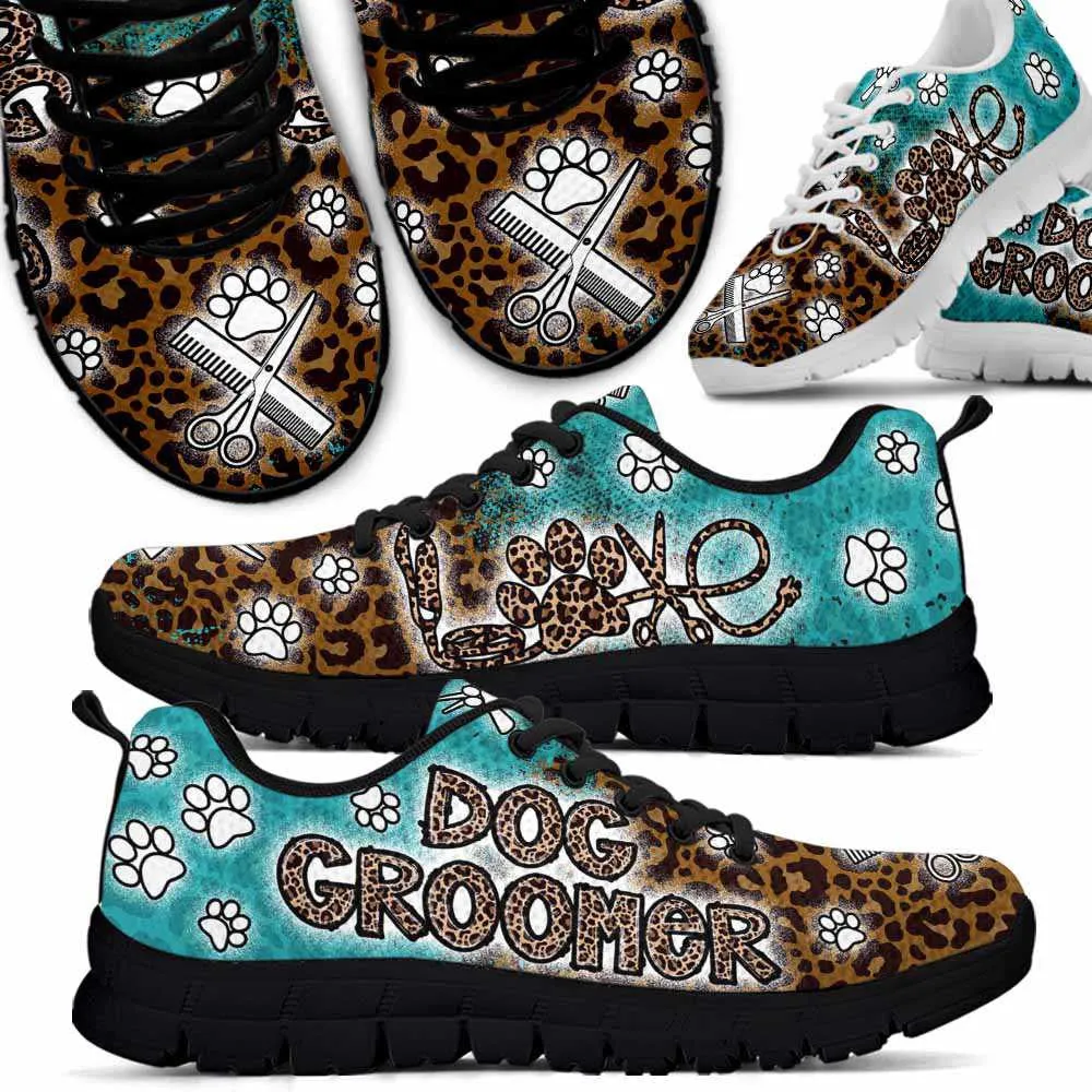 Dog Groomer Sneaker, Dog Grooming Leopard Teal Sneakers Shoes, Best Running Shoes, Unique Gifts For Dog Lovers