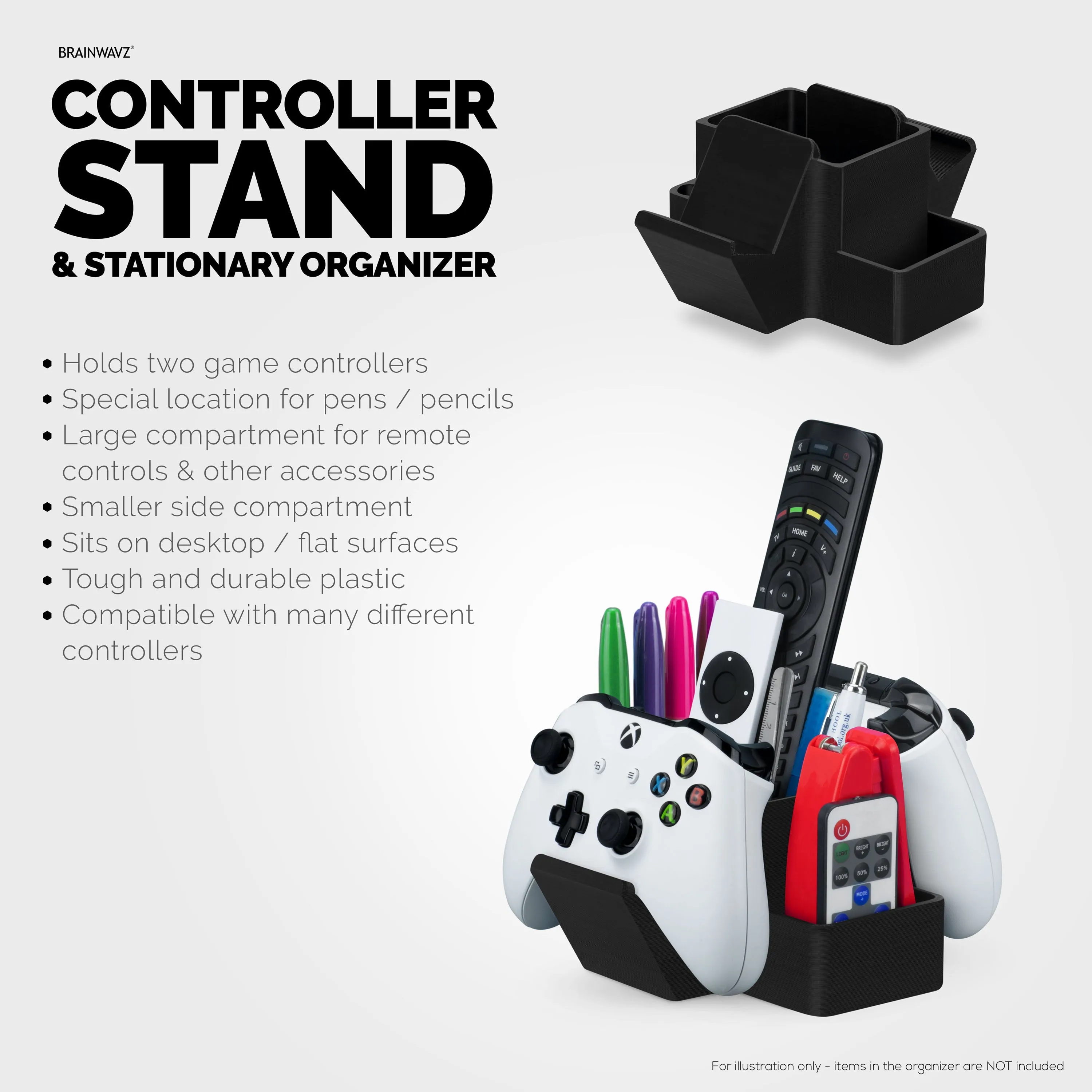 Dual Game Controller, TV Remote Control & Stationery Storage Desktop Organizer Holder, Universal Design for Xbox ONE PS5 PS4 PC Gamepads, Reduce Clutter (D03)