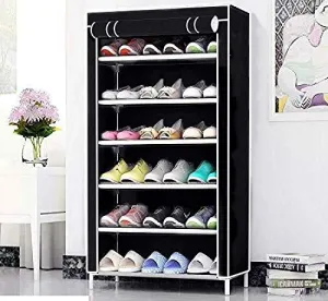 Ebee Collapsible Shoe Rack (Black, 6 Shelves)