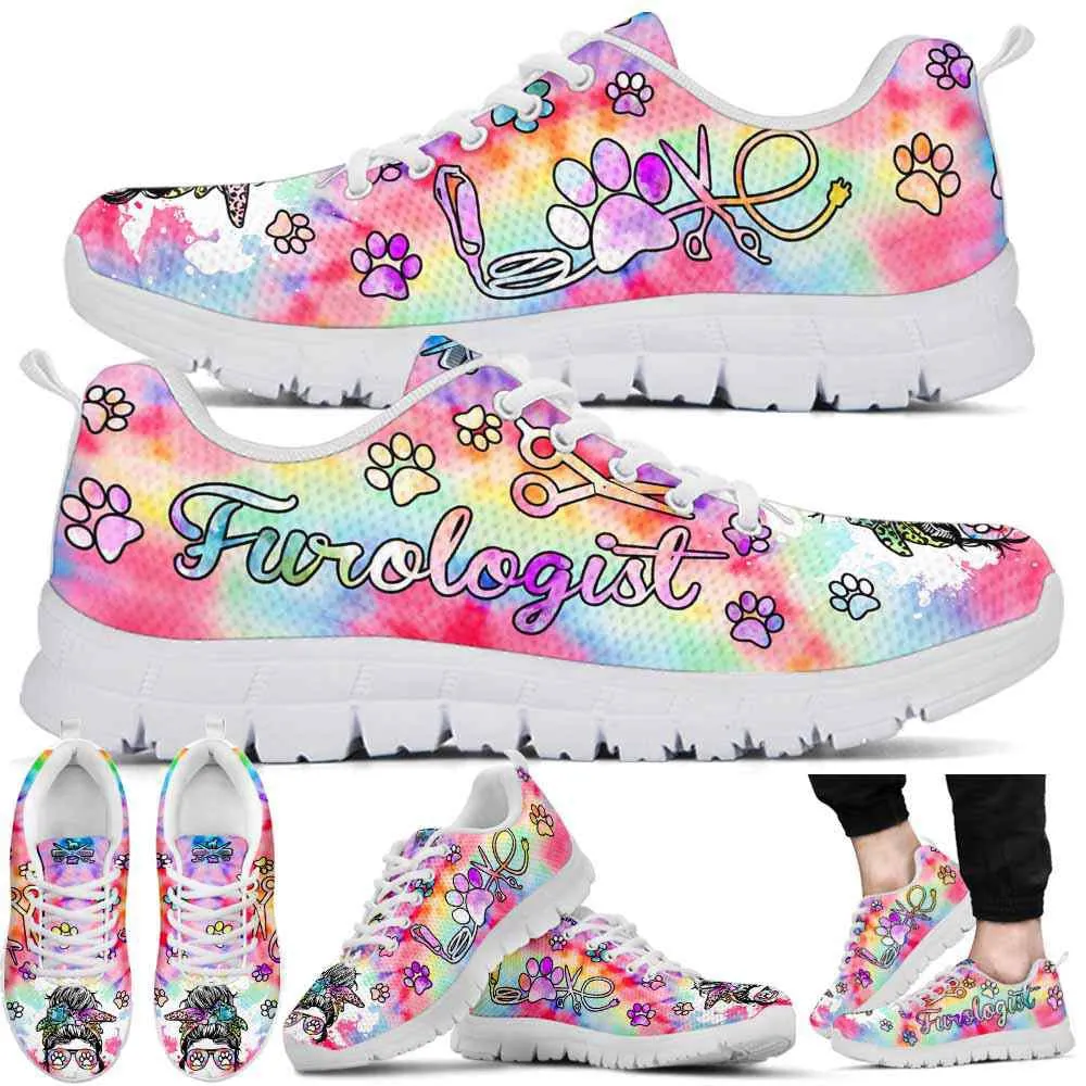 Furologist Tie Dye Love Heart Sneakers Shoes, Dog Print Shoes, Best Running Shoes, Unique Gifts For Dog Lovers