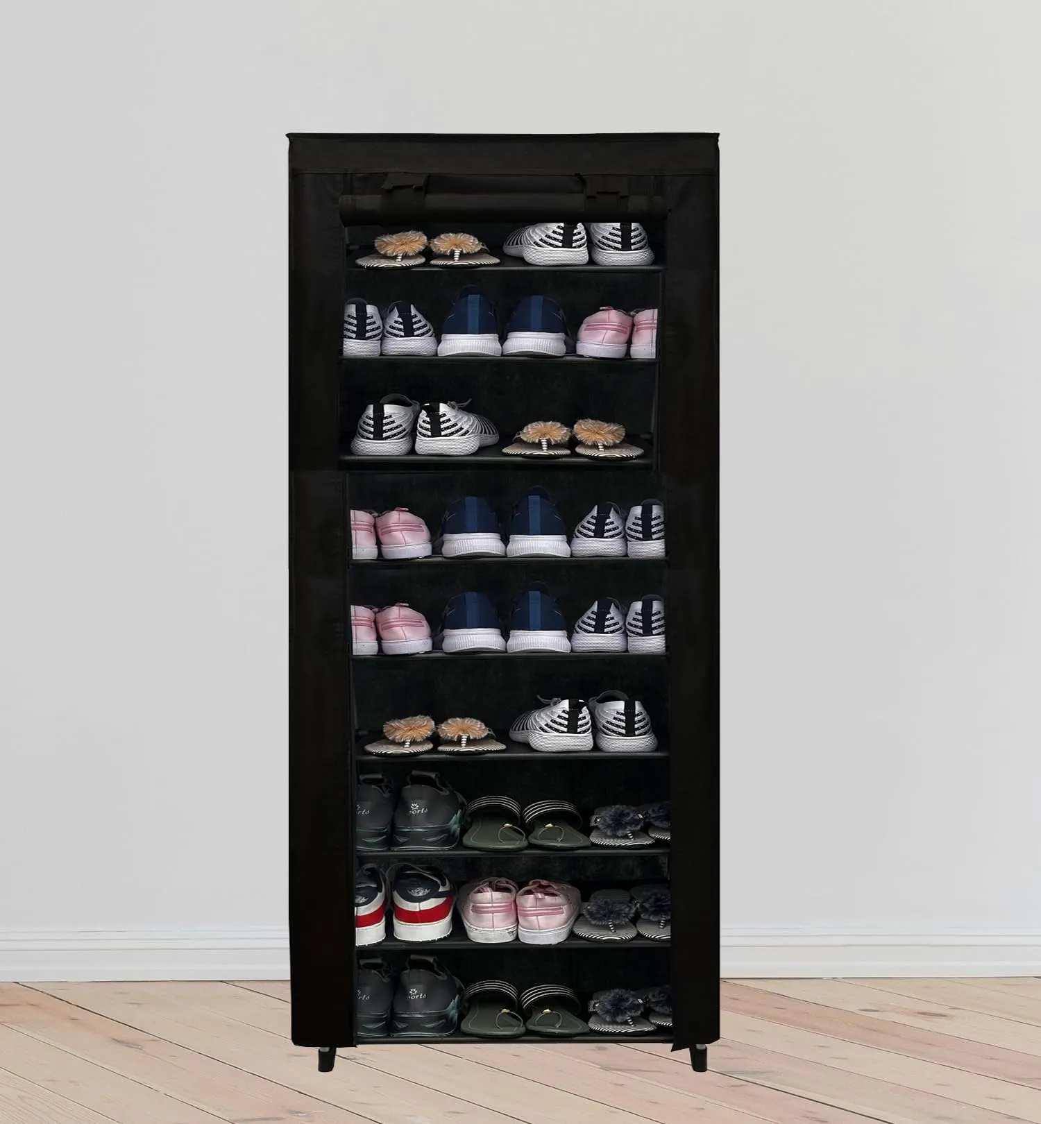 GlowSilk 9 Layer shoes rack for home metal, Adjustable Shoe stand organizer stackable storage bedroom entryway adjustable slots shelf easy footwear rack, Multi-Purpose durable plastic