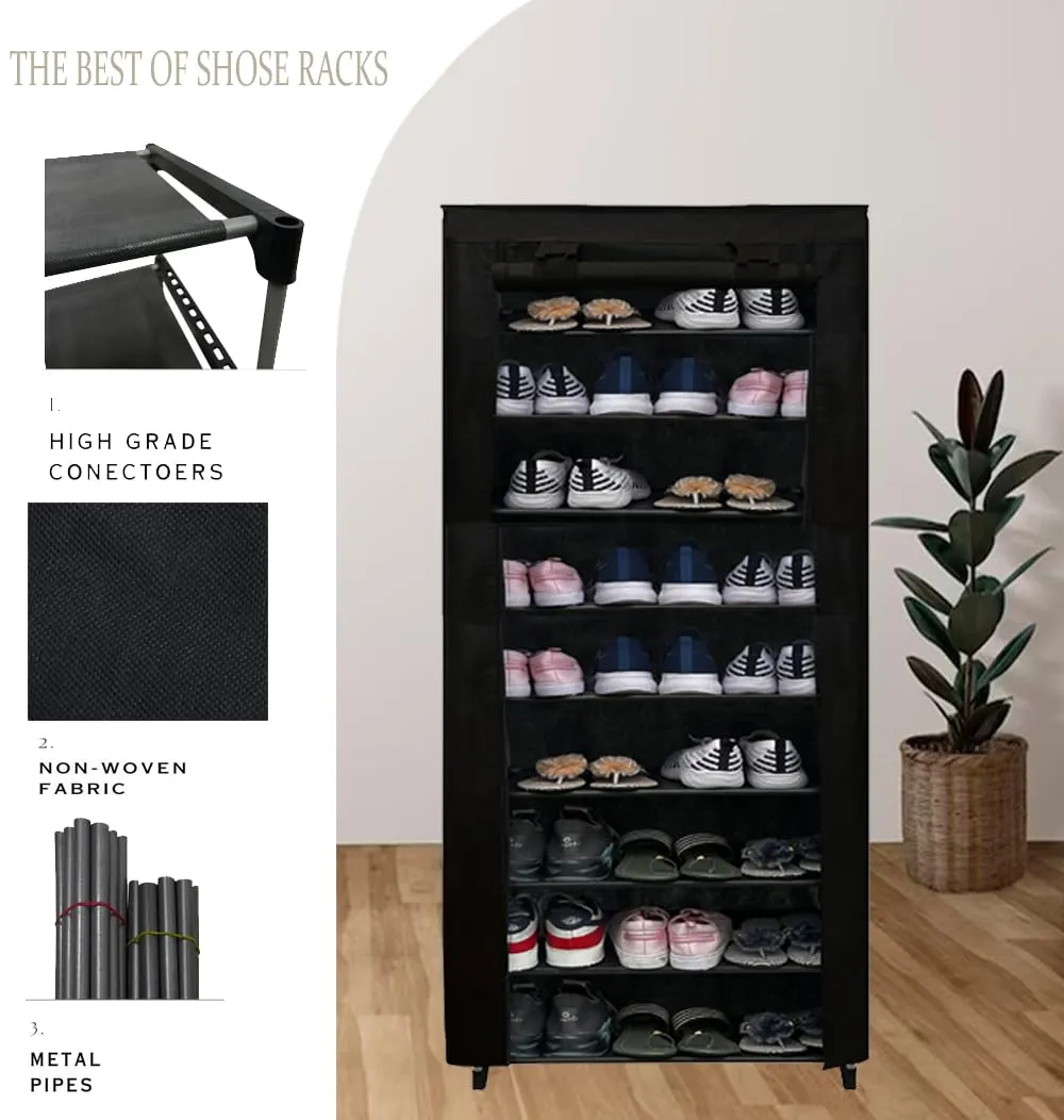 GlowSilk 9 Layer shoes rack for home metal, Adjustable Shoe stand organizer stackable storage bedroom entryway adjustable slots shelf easy footwear rack, Multi-Purpose durable plastic