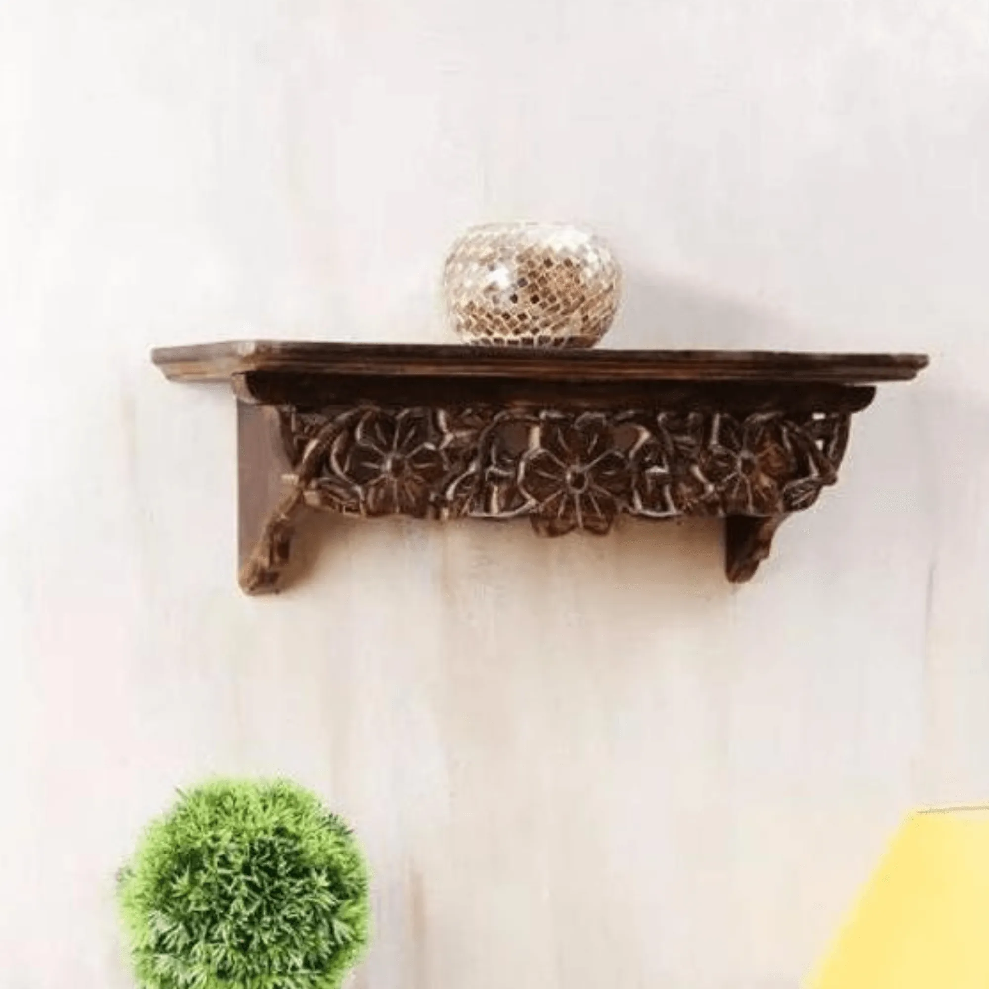 Hand Carved Solid Wood Floating Wall Bracket Book Rack by Wooden Twist