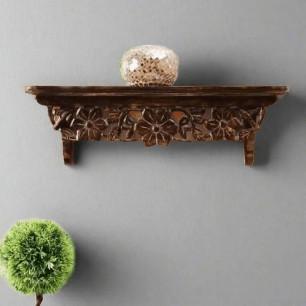 Hand Carved Solid Wood Floating Wall Bracket Book Rack by Wooden Twist