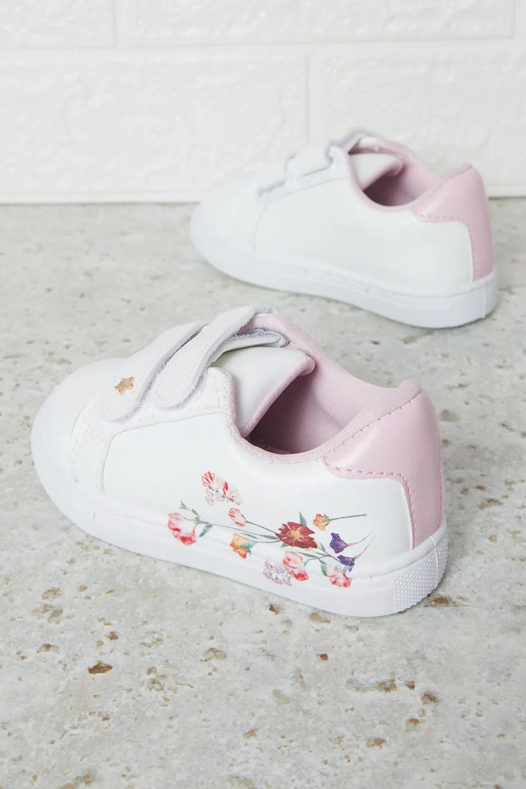 Infant Girls White Floral Print Sneakers