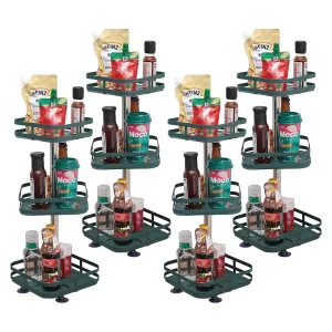 Kuber Industries 3-Layer Rotating Spice Rack|Square Shelf For Cabinet Countertop|360-Degree Rotable Kitchen Trolley|Fruit Basket Pack of 4 (Dark Green)