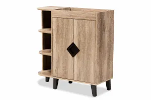 Larissa Rustic Oak Finished Wood 2-Door Shoe Storage Cabinet w/Open Shelves