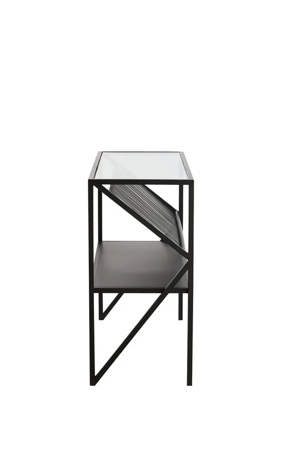 Light & Living Ezra Console Table in Clear Glass and Matt Black