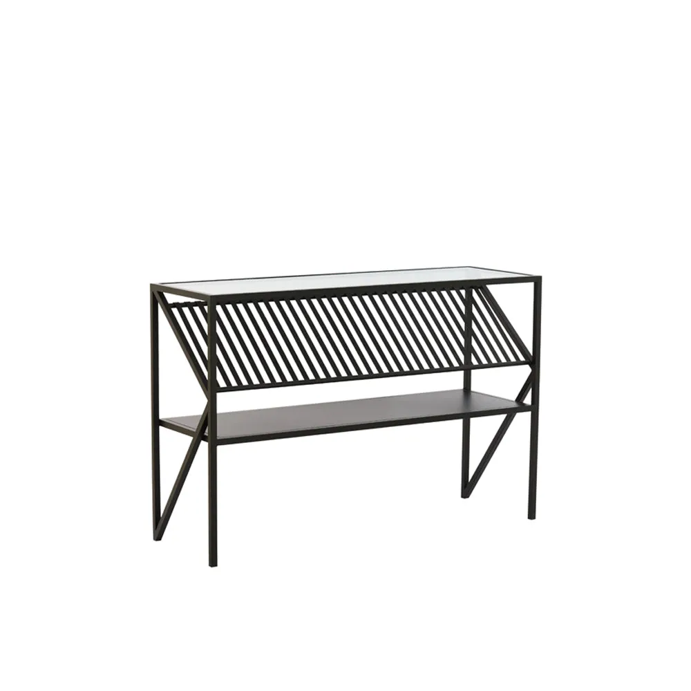 Light & Living Ezra Console Table in Clear Glass and Matt Black