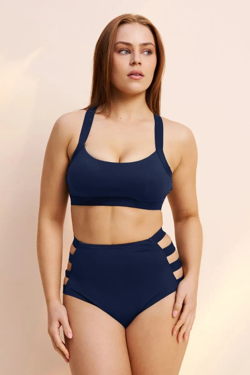 Lunalae Dallas Cross Back Top - Navy