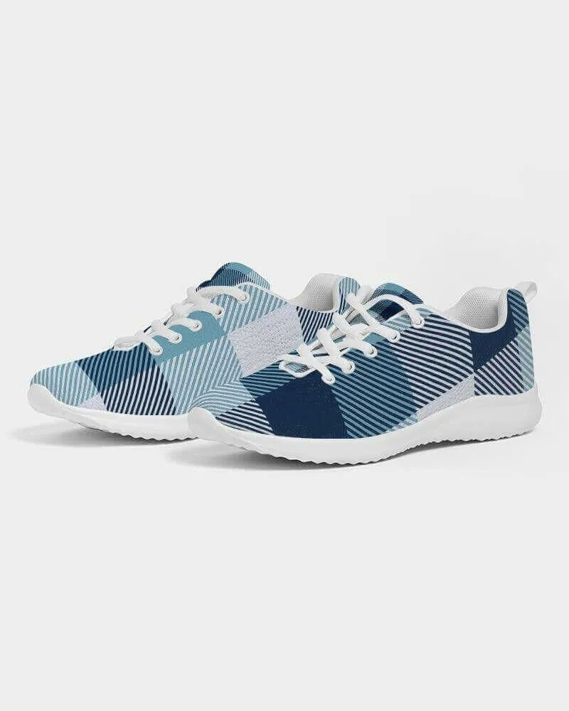 Mens Sneakers, Blue Plaid Low Top Canvas Running Shoes - Pzt475