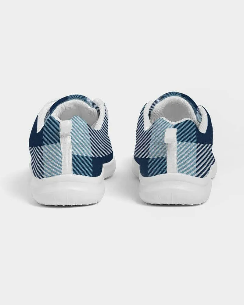 Mens Sneakers, Blue Plaid Low Top Canvas Running Shoes - Pzt475