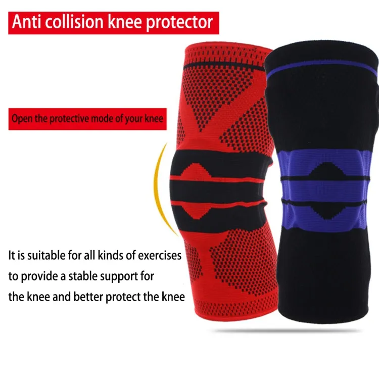 Outdoor Fitness Mountaineering Knit Protection Silicone Anti - collision Spring Support Sports Knee Protector, Size: L(Red)