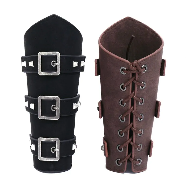 P01994 Men Leather Bracer Personality Punk Riding Arm Guard(Brown)