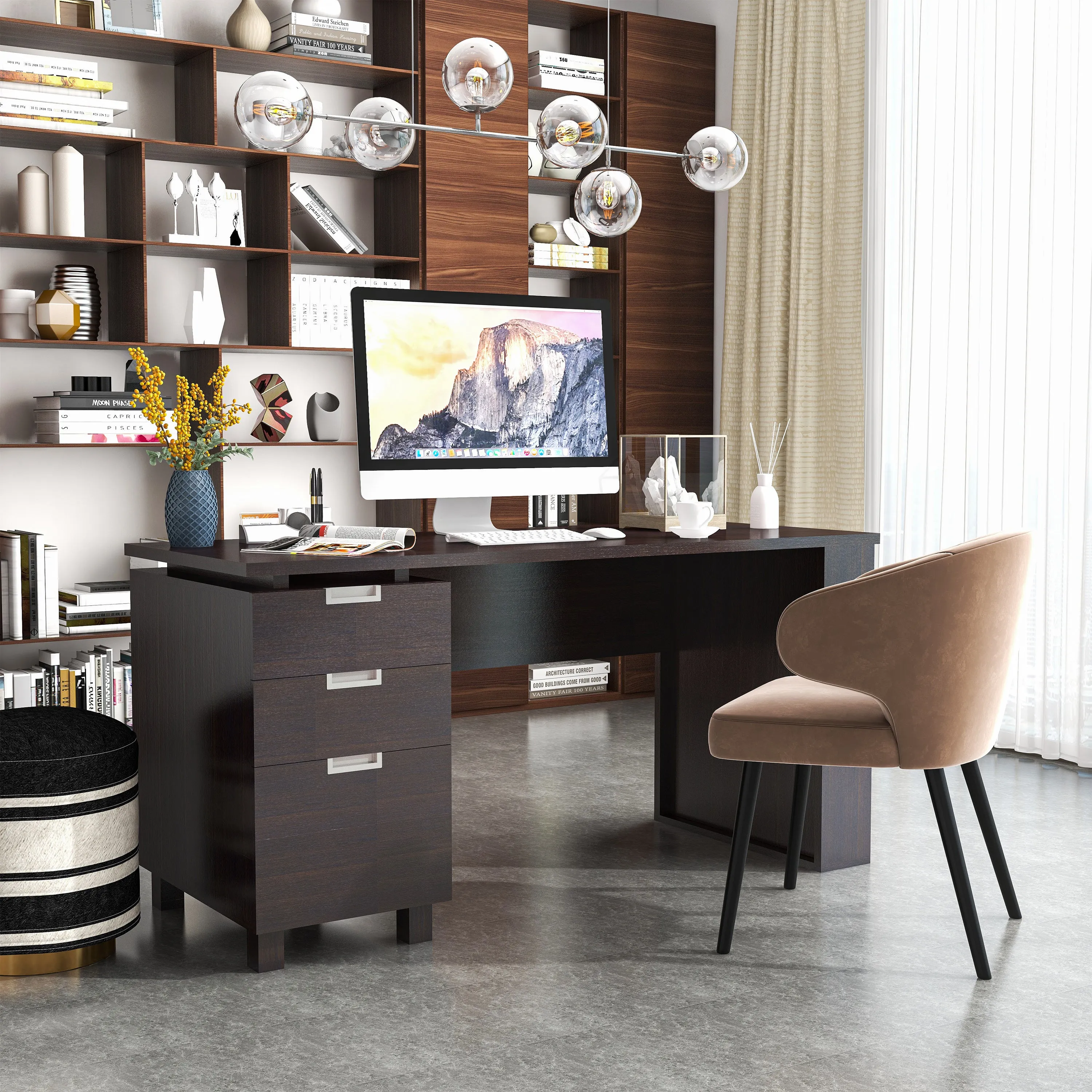 Patton Espresso 59-inch Office Desk with Built-in File Cabinet