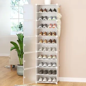 PESOMA DIY Portable Shoe Rack Organizer/Multi-Purpose Shelf Storage Cabinet Stand Expandable for Heels, Boots, Slippers Plastic Portable and Folding Shoe Rack (10 Layer, White)