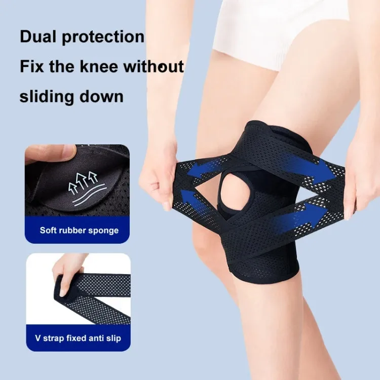 Sixth Generation Breathable Sports Knee Pad Adjustable Outdoor Running Hiking Patella Strap, Size: L(Black)