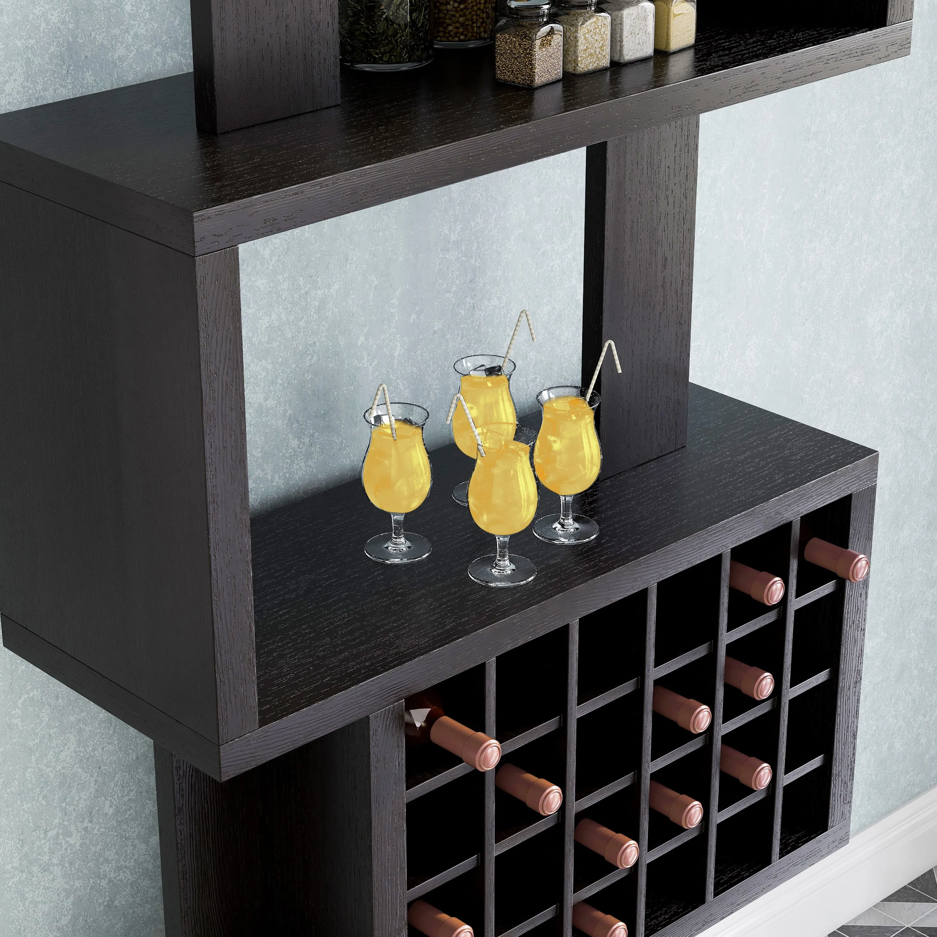 Stella Cappuccino Open Back 4-Tier Stemware & 24-Slot Wine Rack