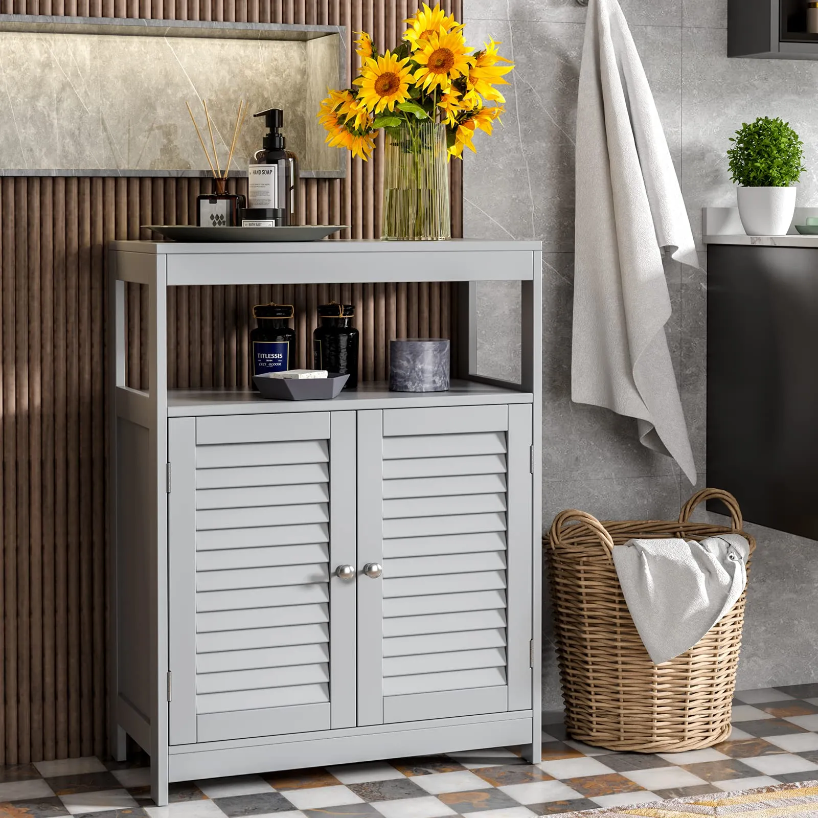 Tangkula Bathroom Floor Cabinet, Free Standing Storage Cabinet