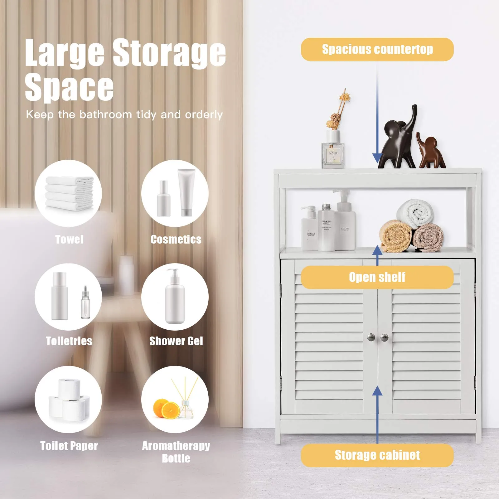 Tangkula Bathroom Floor Cabinet, Free Standing Storage Cabinet