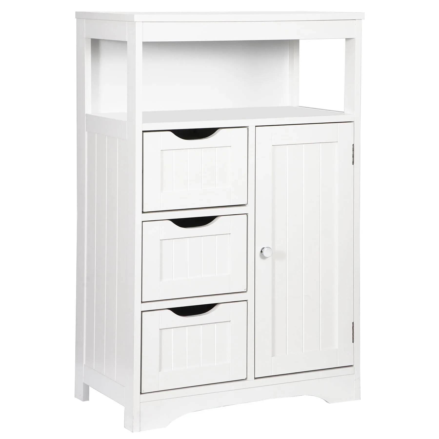 timeless SuperDeal Bathroom Floor Cabinet Freestanding MDF Storage Organizer W/1 Door & 3 Drawers White