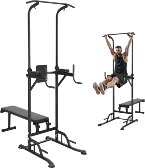 Vevor Power Tower 440 Lbs Capacity Height Adjustable Pull Up Bar with Dip Station and Bench New