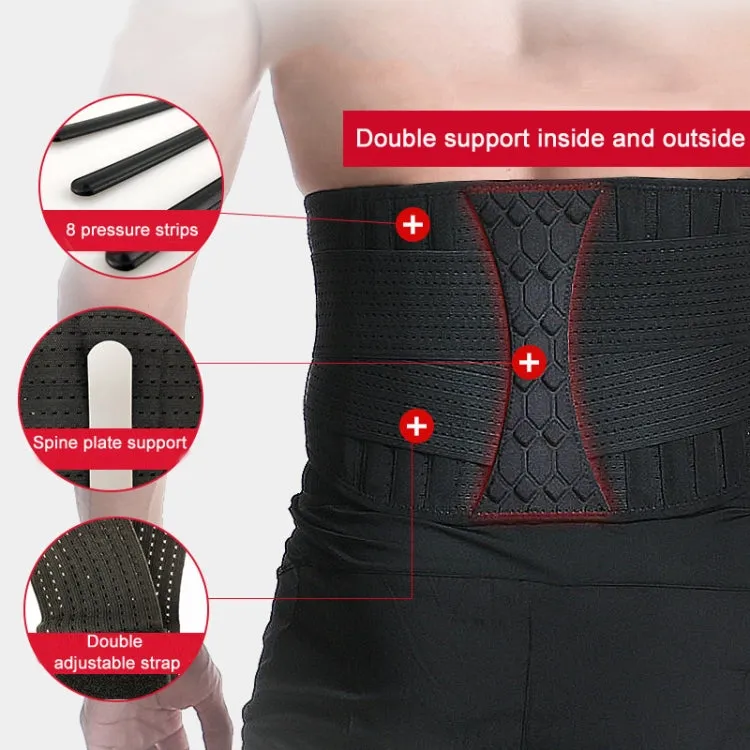 Webbing Breathable Waist Belt Squat Weightlifting Fitness Steel Plate Back Support Belt, Specification: XL(Black)