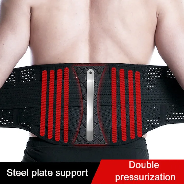 Webbing Breathable Waist Belt Squat Weightlifting Fitness Steel Plate Back Support Belt, Specification: XL(Black)