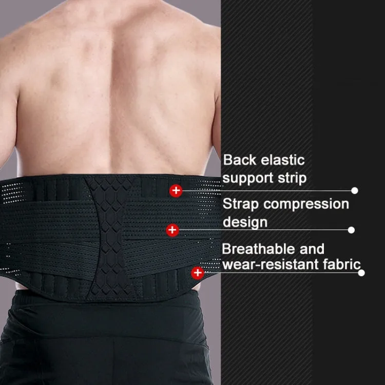 Webbing Breathable Waist Belt Squat Weightlifting Fitness Steel Plate Back Support Belt, Specification: XL(Black)