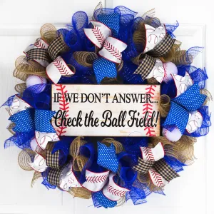 We're at the Ball Field Baseball Wreath | Royal Blue, Red, White